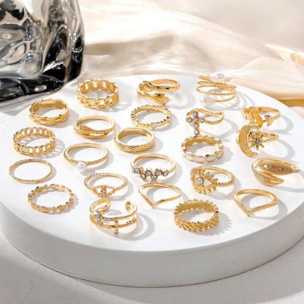 ✨ 23-Piece Gold Ring Set | Trendy Boho Coastal Jewelry ✨ - Picture 2 of 4